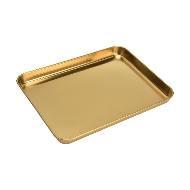 Stainless Steel Rectangular Tray Flat Bottom Plate Restaurant Home Golden