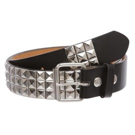 Beltiscool Snap On Punk Rock Star Pyramid Studded Checker Board Leather Belt, Black/Silver | m 34"-36"