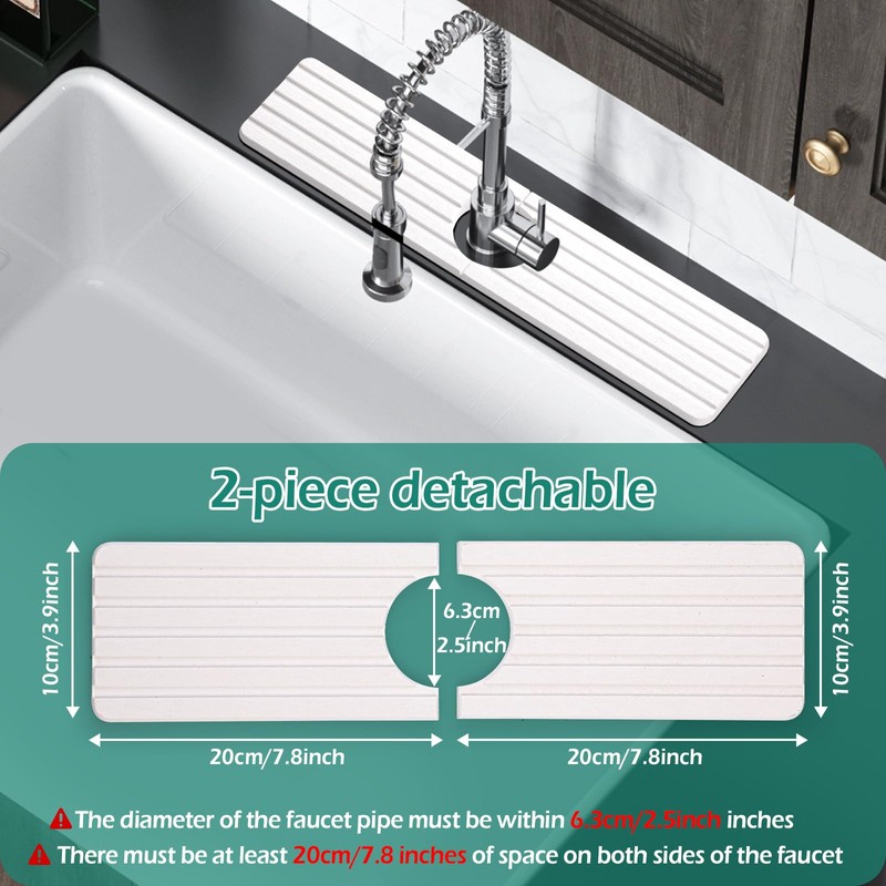 GeeRic 16.8” Rectangle Sink Splash Guard Mat, Stone Absorbent Faucet