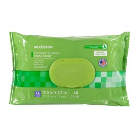 McKesson Flushable* Wet Wipes XL - Aloe & Vitamin E Formula, Gentle on Skin, Plant-Based Adult Cleansing Wipes - Scented, 48 Wet Wipes per Pack, 144 Wipes, 3 Packs