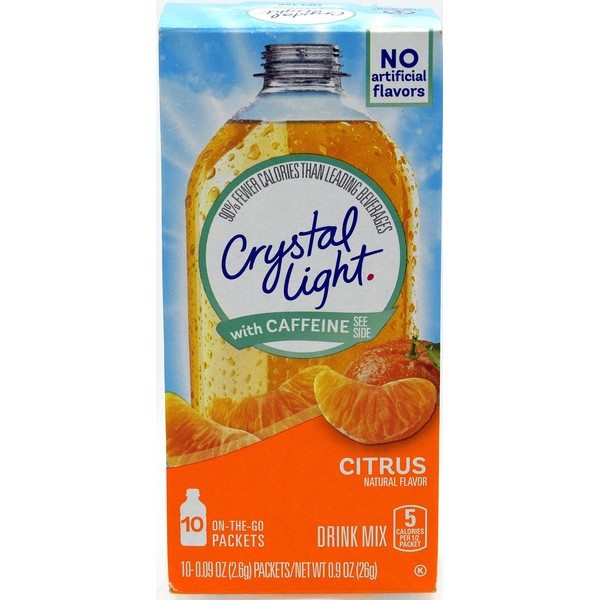Crystal Light On The Go Citrus With Caffeine Drink Mix, 10-Packet Box (Pack of 25)