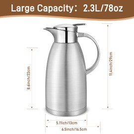 Osrioal 2.3L Thermal Coffee Carafe with Press Button Top, Stainless Steel Insulated Coffee Pot, Double-Walled Vacuum Coffee Jug, Thermal Jug Coffee Dispenser, for Hot and Cold Drinks, Silver