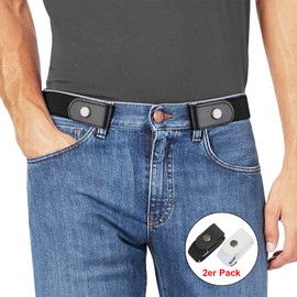 JasGood Pack of 2 Men's Buckle-Free Elastic Belt Without Buckle, Buckle-Free Invisible Belt for Men, 3.5 cm Width, 5-Black/White