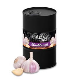 Odenwälder Lebensmittel Grill Oil with Garlic Flavour, Aromatic Garlic Oil from Fresh Garlic & Sunflower Oil in Oil Barrel Design - Made in Germany - 500 ml (Garlic)