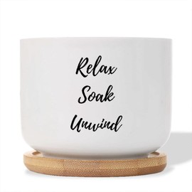 DecStic Relax Soak Unwind Planters Ceramic Bible Verse Round Flower Pots with Drainage Holes and Bamboo Tray Pot for Outdoor Garden Home Plant
