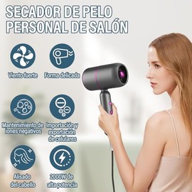 Secadora de Cabello, Secadora con Difusor para Rizos, Soporte, 2 Peine, Champú. secador de Pelo Plegable 1000W 2 Temperaturas 1.7M Cable, secador Ion Negativo
