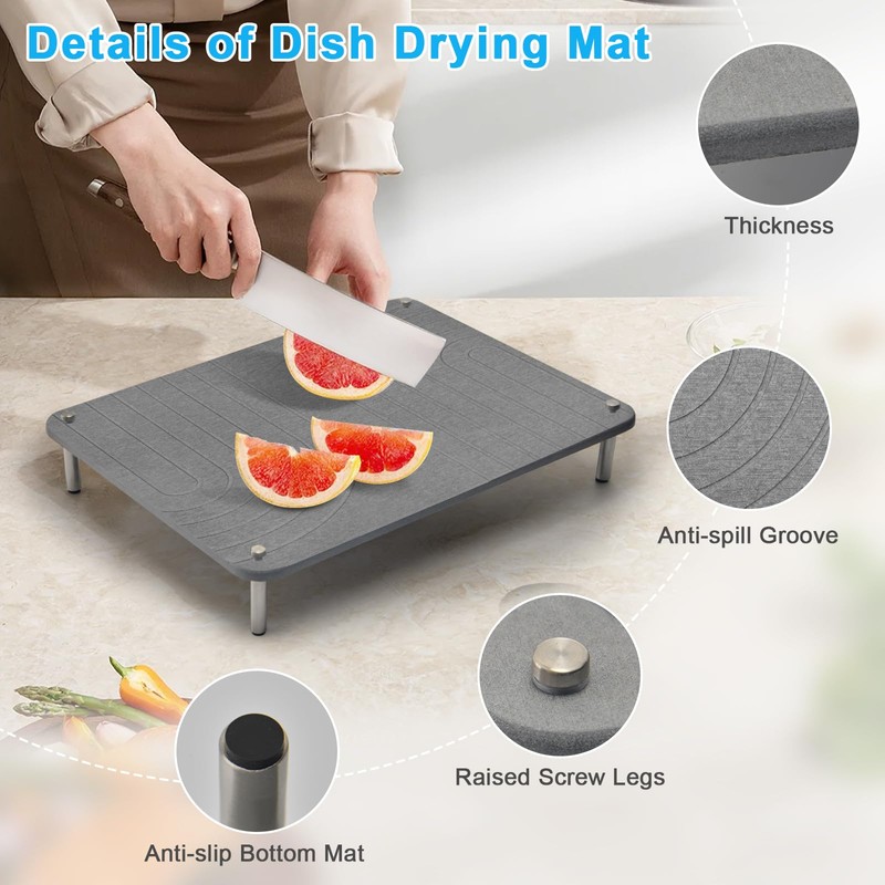 3Pcs Nesting Stone Drying Mat for Kitchen Counter, Quick Drying