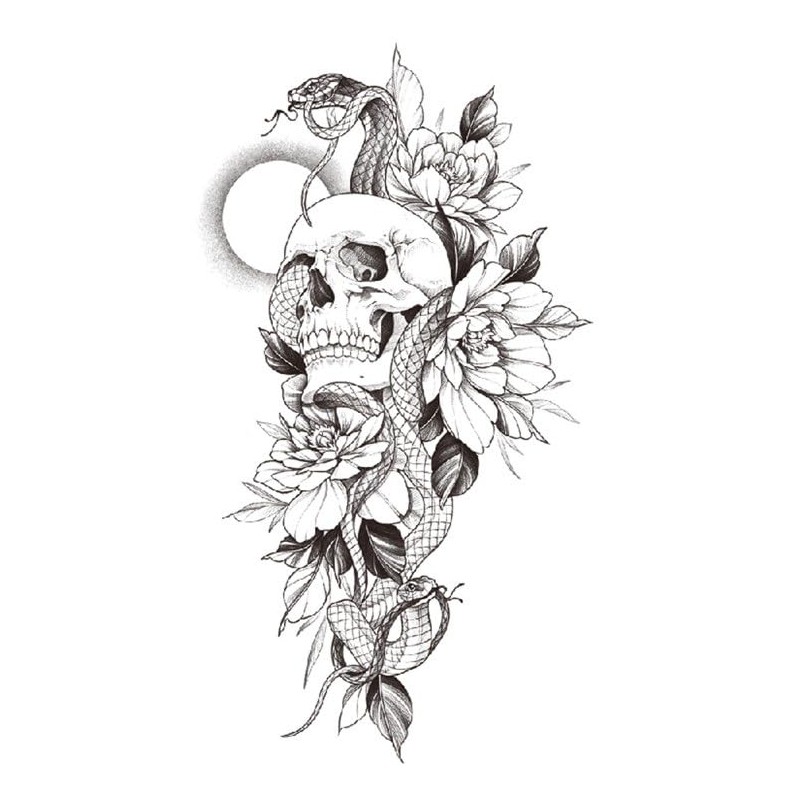 6 Blätter Temporäre Totenkopf und Rosen Tattoos Skull Tattoos Deadhead