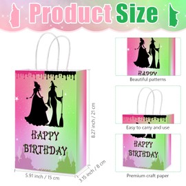 Muglunar 24 Pack 8” Party Favor Bags Pink and Green Birthday Party Decorations Small Gift Goodie Bags with Handle for Witch Theme Parties Supplies
