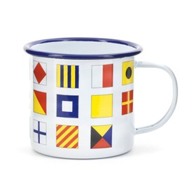 Kikkerland Enamel Cup Nautical Flags, White, 8.1x8.9x11.7 cm