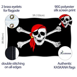 Pirate Flag 90 x 150 cm with Eyelets - Large Pirate Flag Children - Vibrant Digital Print - Pirate Flag - Jolly Roger Flag - Double Stitching