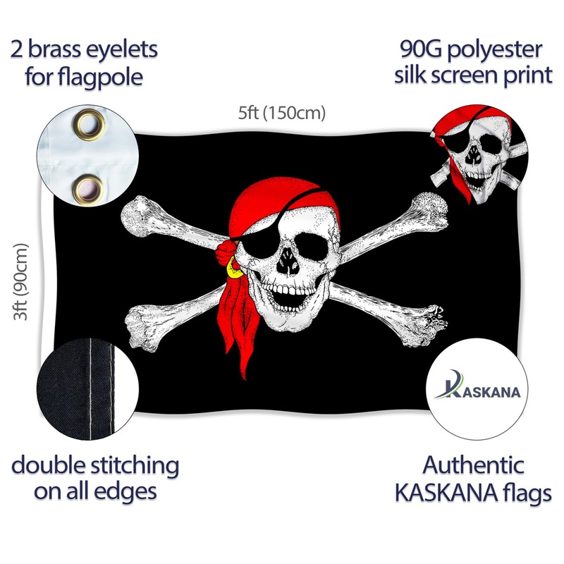 Pirate Flag 90 x 150 cm with Eyelets - Large