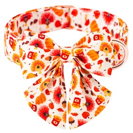 Tunkoo Dog Collar with Pretty Bow Tie Pumpkin and Turkey Pattern - Durable, Adjustable and Stylish Thanksgiving Pet Collar, Available in Small Medium Large, S