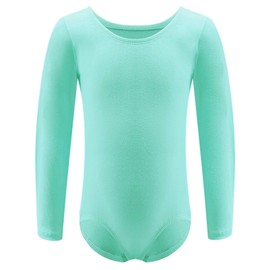 Dancina Leotard Classic Long Sleeve Kids' Breathable Cotton High Neckline Gymnastics Wear 8 Mint