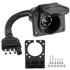 Adaptador de remolque de 4 vías a 7 vías, Huazu Adaptador de luz de remolque plano a 7 vías de hoja redonda con soporte de montaje para soluciones de remolque