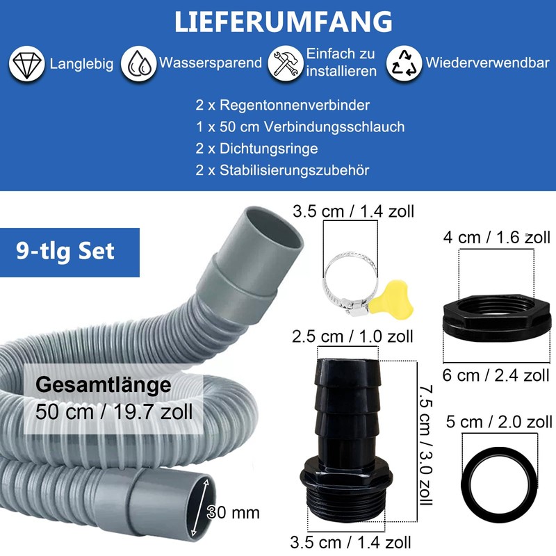 Water Butt Connector, Rain Butt Connection Set Including 2 Water
