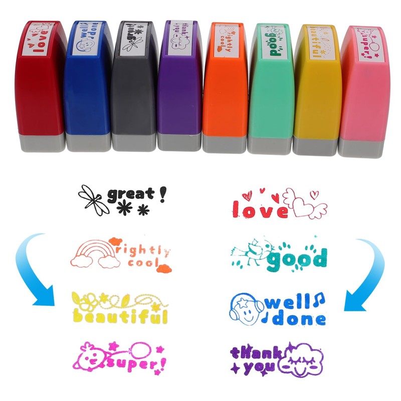 OHPHCALL 8pcs Attractive Notebook Stamps for Teacher Reward Seal Fun