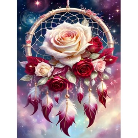 ijbnhd Rose Dream Catcher Diamond Painting Art Kit for Adults Rose Diamond Art Painting for Beginners Full Drill Round Gem Art Painting for Crafts Home Wall Decor Gift 12x16inch
