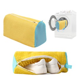 Mecmbj Shoe Wash Bag Washing Machine, Pack of 2 Wash Bags Shoes with Zip, Reusable, 360° Cleaning Lint, Shoe Washing Bag for Washing Machine and Dryer (Yellow, 37 x 18 x 21 cm)
