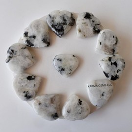 karma gems Rainbow Moonstone Crystal 1 Inch Mini Heart Puff Stone - Pocket Massage Worry Stone for Natural Body Chakra Balancing, Reiki Healing and Crystal Grid