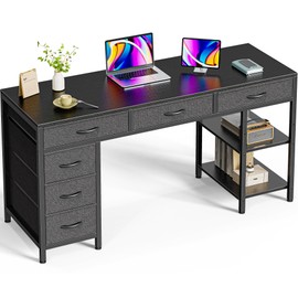 Huuger Computer Desk with 6 Drawers, 54 Inch Office Desk with Shelves, Reversible Gaming Desk, Corner Desk with Storage, Work Desk for Home Office, Study, Living Room, White
