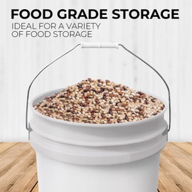 EconoHome 6.5-Gallon White Bucket Pail Container without Lid | Metal Handles with Plastic Grip for Easy Carrying | Easy Stack and Store | Heavy-Duty 90MIL EXTRA DURABLE | Food Grade | BPA Free -5 Pack