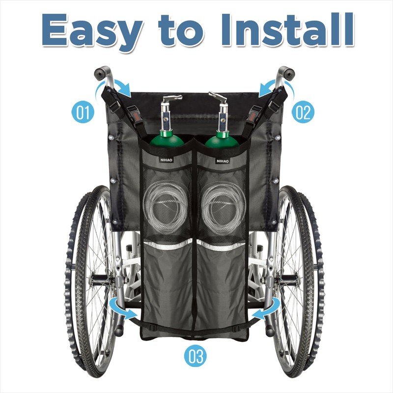 NIHAO Dual Oxygen Tank Holder for Wheelchiars, Oxygen Cylinder Bag