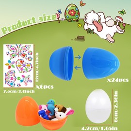 KSVFTB 2.4” Fillable Easter Eggs, 24 Pcs Easter Eggs with 6 Gem Stickers, DIY Easter Eggs Decorating Kit Empty Plastic Easter Eggs - Easter Egg Hunts 6 Bright Colours - Easter Basket Stuffers Fillers