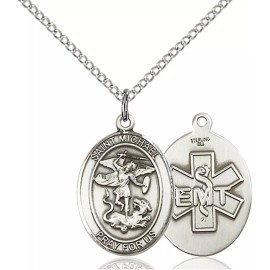 bliss 925 Sterling Silver St Saint Michael Pray for Us Medal Pendant Necklace W/ Chain