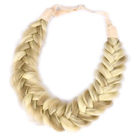 DIGUAN DIGUAN Messy Wide 2 Strands Synthetic Hair Braided Headband Classic Chunky Plaited Braids Elastic Stretch Hairpiece Women Girl Beauty accessory, 62g/2.1 oz (Highlighted Golden Blonde)