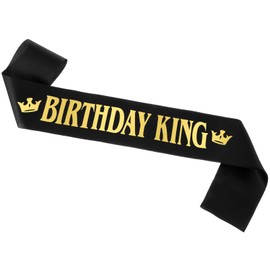 King Birthday Sash for Men Birthday King Birthday Sash Black Satin Sash with Gold Letter Birthday Boys Birthday Party Decoration