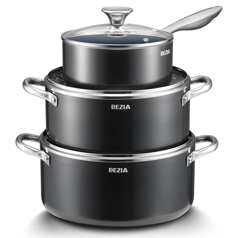 Induction Cookware Set 6-Piece, Stackable Kitchen Cooking Pots Set, 6qt