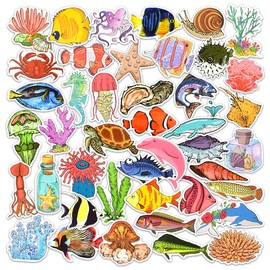 DETICKERS Ocean Stickers for Kids Ocean Stickers for Scrapbooking Sea Life Stickers for Water Bottles Stickers for Teachers Students Teens Waterproof Vinyl Stickers