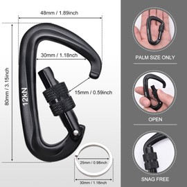 Locking Carabiner Clips 12KN Load Capacity 3-Pack 7075 Aircraft Aluminum - Heavy Duty, Rust-Resistant, Multi-Purpose for Dog Leash,Securing Pets, Hook Camping, Hiking, Fishing, Travel, Hammock, Yoga