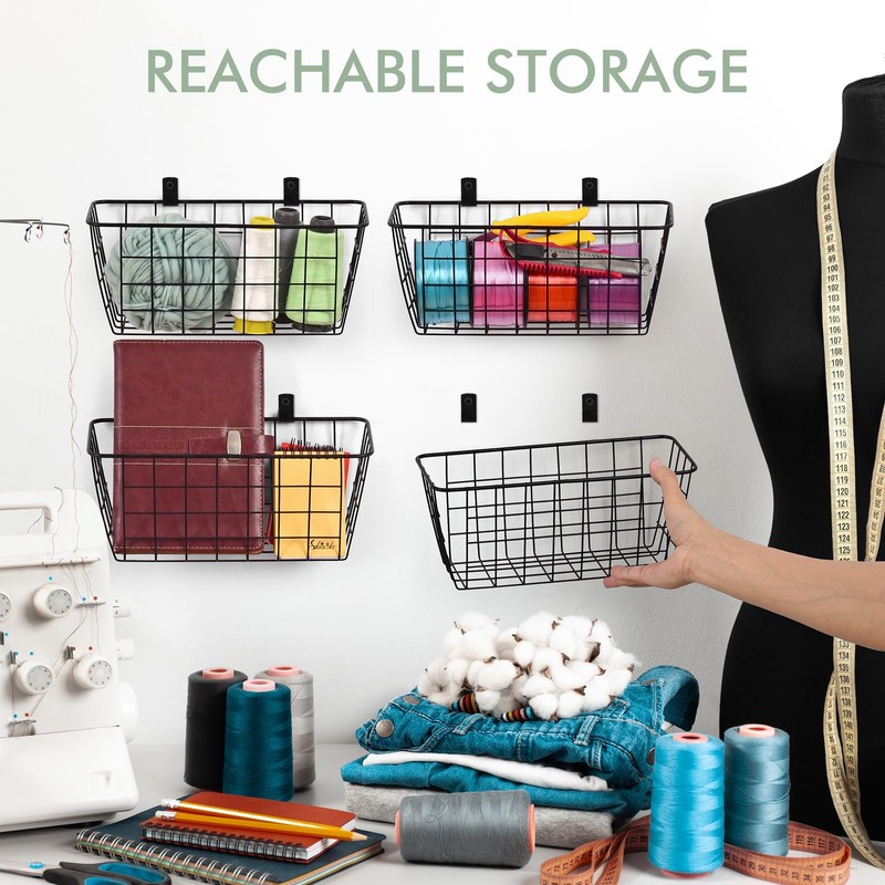 LIGHT DUST Wire Hanging Wall Basket, 4 Black Baskets Set,