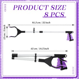 Ctosree 8 Pack 32" Trash Grabber Reacher Tool for Elderly, Foldable Litter Picker Upper, Lightweight Trash Pick up Stick, Long Handy Mobility Aids for Home Garden Arm Extension(Purple)