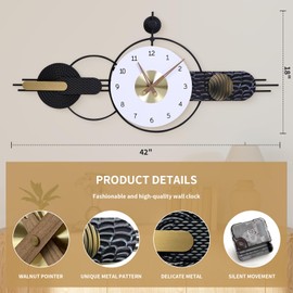 Anmotpe Oversized Large Modern Wall Clocks Iron Wall Clock Nordic Style Big Clocks Battery Operated for Living Room Office Bedroom kitchen-42 x 18.7 inch