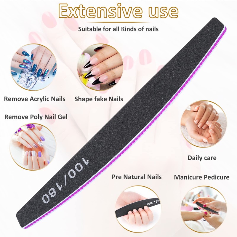 Nail Files, Professional Nail File,12PC 100/180 Grit Double-Sided Emery Board