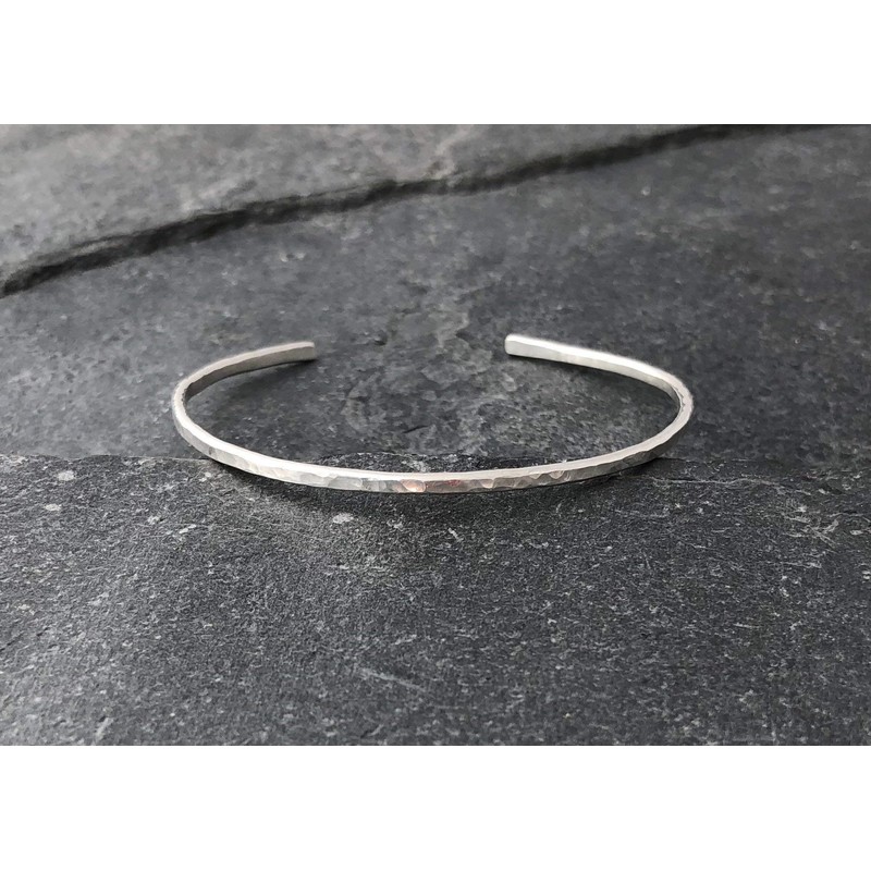 Sterling Silver Hammered Thin Cuff Stacking Bracelet