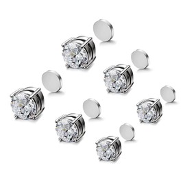LICHUANUK 3 Pairs Magnetic Stud Earrings No Piercing Magnetic Earrings Fakes for Men Women Stainless Steel Silver 5/6/7 mm, Stainless Steel