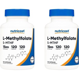 Nutricost Active Folic Acid 15MG 120 Capsules (2), 120 Tablets / 뉴트리코스트 활성 엽산 15MG 120캡슐 2개, 120정