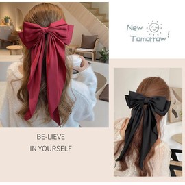 6Pcs Big Bow Hair Clips, BetterJonny Silky Satin Big Bow Barrettes Hair Clip with Long Silky Bows for Girls Women, Adult Teens Hair Accessories…