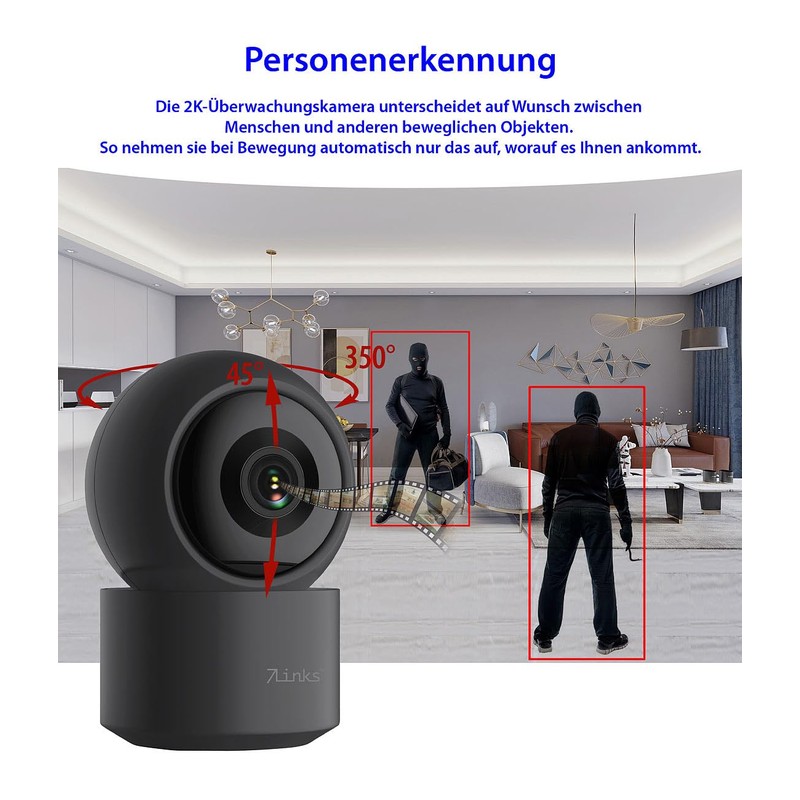 7links Indoor Surveillance Camera: 2K Pan-Tilt Surveillance Camera with Wi-Fi,