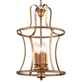 TEENYO Modern Lantern Pendant Light 4-Light Lantern Chandelier Lighting, Rusty Gold Lantern Pendant Lightis for Kitchen Island Dining Room Entryway