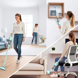 TROURAY 6-in-1 Rechargeable Household Stick Vacuum Cleaner, Convertible to Handheld, for All Kinds of Cleaning in Your Home on Hard Floors, Upholstery, Sofas, Cars (Green)