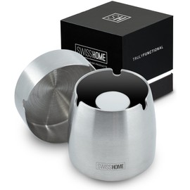 SWISSHOME Ashtray with Lid for Indoor and Outdoor Use Premium Quality Stainless Steel Size M