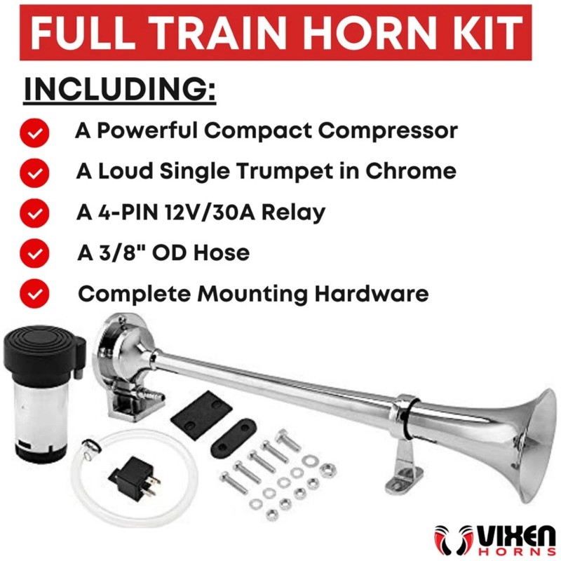 Vixen Horns LOUD TRUMPET TRAIN AIR HORN SYSTEM KIT CAR/TRUCK/SUV