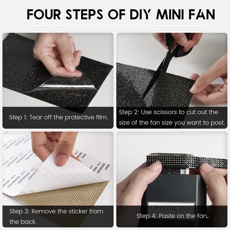 LIGHTDESIRE DIY Bling Crystal Rhinestones Handheld Fan, Mini Personal Fan,