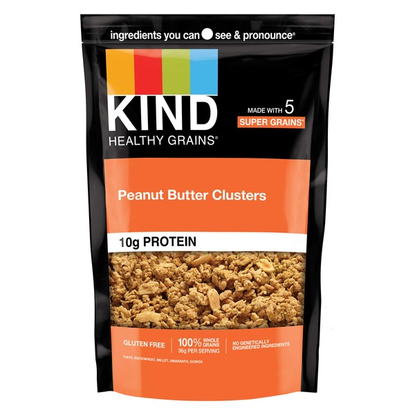 KIND HEALTHY GRAINS Granola Family Size, Healthy Snack, Peanut Butter Granola Clusters, 10g Protein, Snack Mix 11 OZ (6 Pack)