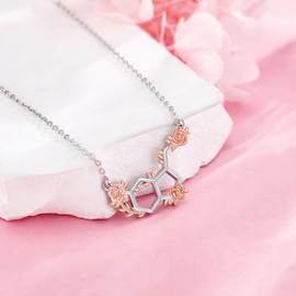 DAYLINLOVE Happiness Serotonin Molecule Necklace for Women 925 Sterling Silver Serotonin And Rose Pendant Necklaces Happiness Chemical Molecule Jewelry for Women Valentine's Day Gifts